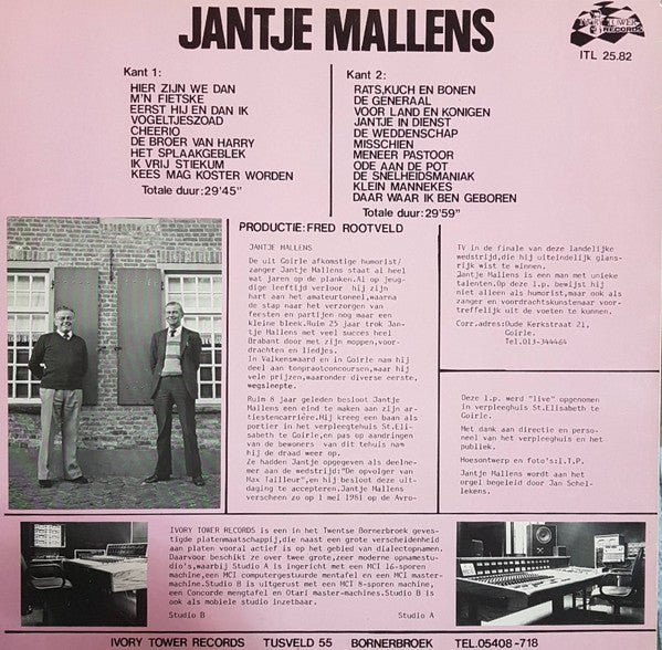 Jantje Mallens - Een Uur Humor En Liedjes Uit Midden-Brabant (LP) 45415 Vinyl LP Goede Staat