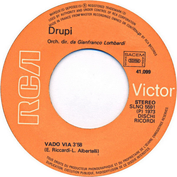 Drupi - Vado Via (Version Originale) 00565 Vinyl Singles Hoes: Generic