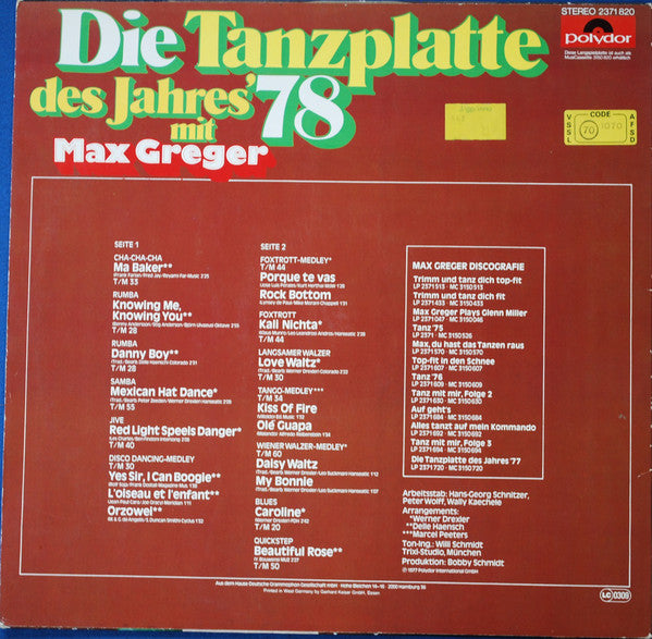 Max Greger - Die Tanzplatte Des Jahres '78 (LP) 42018 Vinyl LP Goede Staat