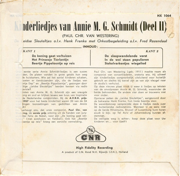 Leidse Sleuteltjes - Kinderliedjes Van Annie M.G. Schmidt (Deel II) (EP) 34180 Vinyl Singles EP Goede Staat