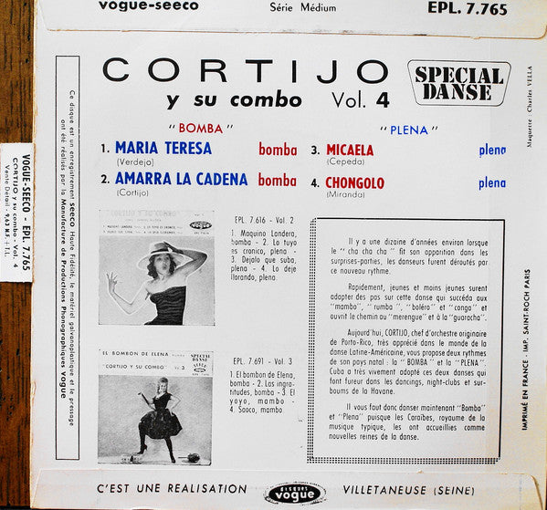 Cortijo Y Su Combo - Vol. 4 Bomba Plena (EP) 19888 Vinyl Singles EP Goede Staat