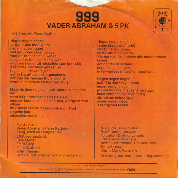 Vader Abraham En Zijn 5 PK - 999 02078 Vinyl Singles Goede Staat