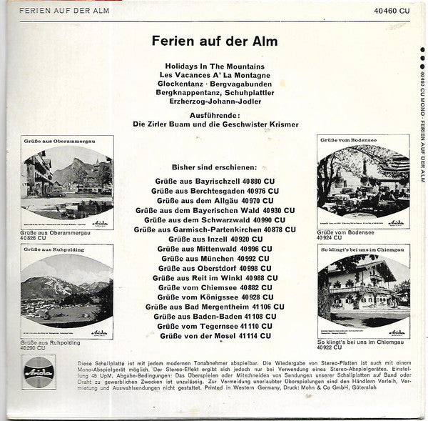 Zirler Buam Und Die Geschwister Krismer - Ferien auf der Alm (EP) 23280 Vinyl Singles EP Goede Staat