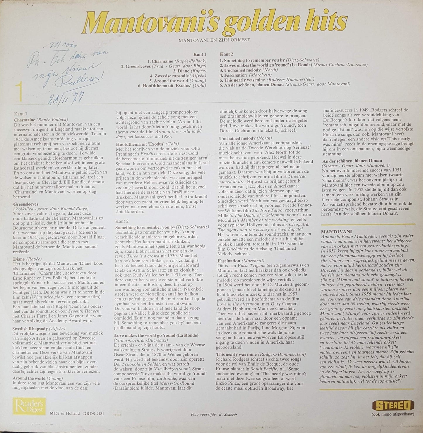 Mantovani - Mantovani's Golden Hits (LP) Vinyl LP Goede Staat