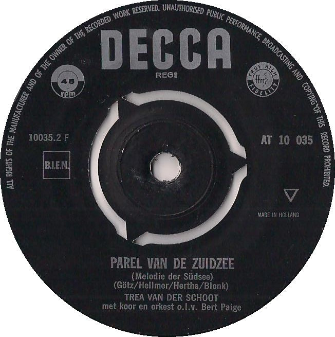 Trea van der Schoot - Parel Van De Zuidzee 36482 Vinyl Singles Goede Staat