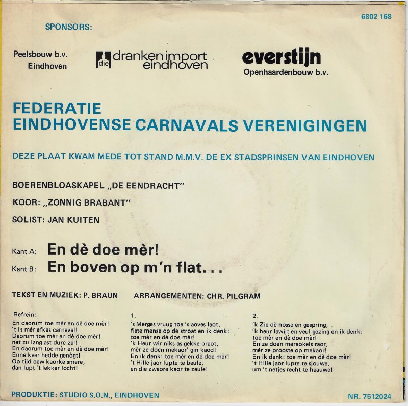 Federatie Eindhovense Carnavalsverenigingen - En De Doe Mer 15741 Vinyl Singles Goede Staat