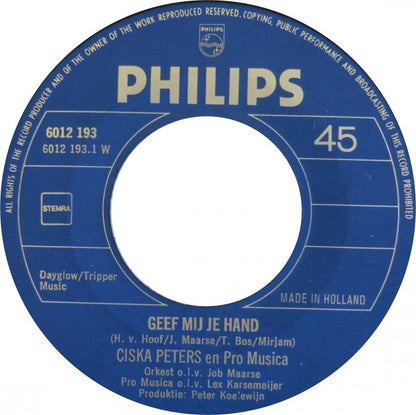 Ciska Peters - Geef Mij Je Hand Vinyl Singles Goede Staat