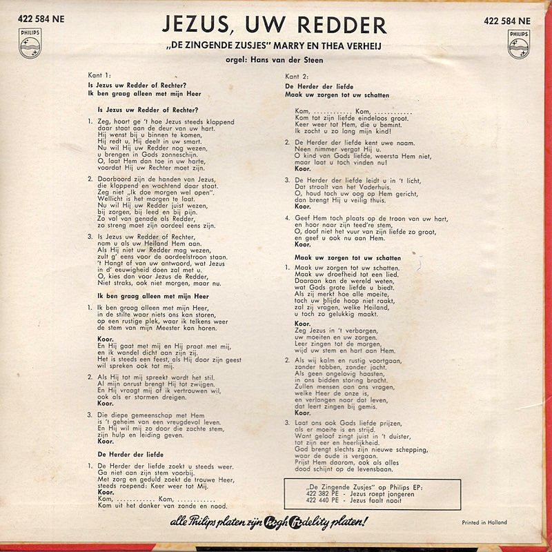 Zingende Zusjes Marry En Thea Verhey - Jezus Uw Redder (EP) 18648 Vinyl Singles EP Goede Staat