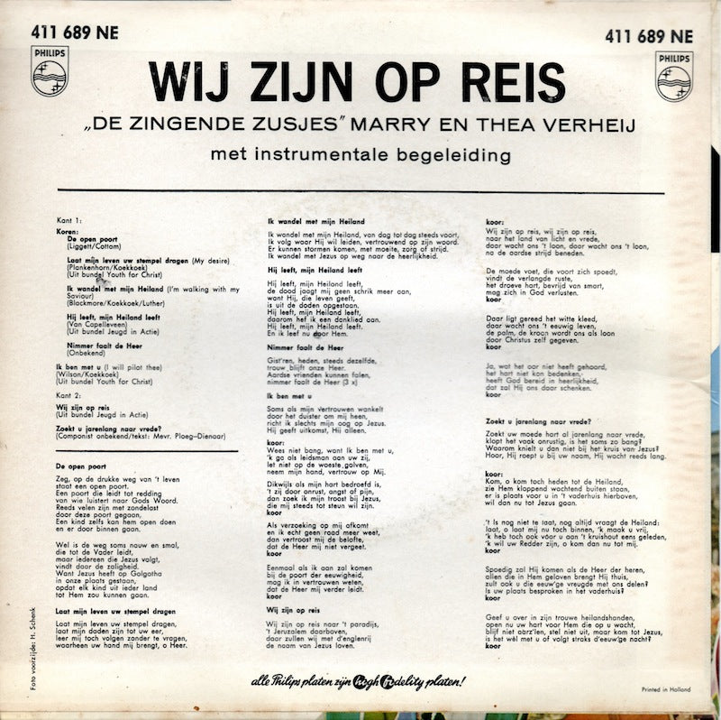 Zingende Zusjes Marry En Thea Verhey - Wij Zijn Op Reis (EP) 14554 15375 Vinyl Singles EP Goede Staat