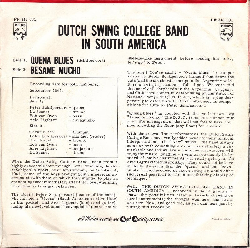 Dutch Swing College Band - Dutch Swing College Band In South America 28051 Vinyl Singles Goede Staat