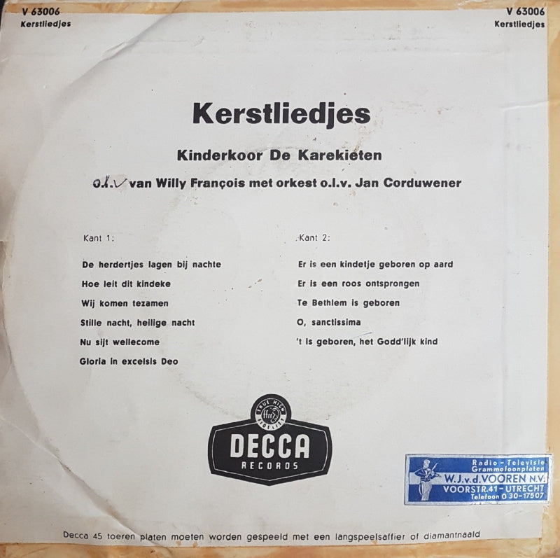 Kinderkoor De Karekieten - Kerstliedjes (EP) 17794 Vinyl Singles EP Goede Staat