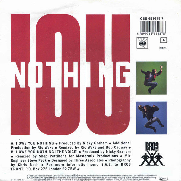 Bros - I Owe You Nothing 22493 Vinyl Singles Goede Staat