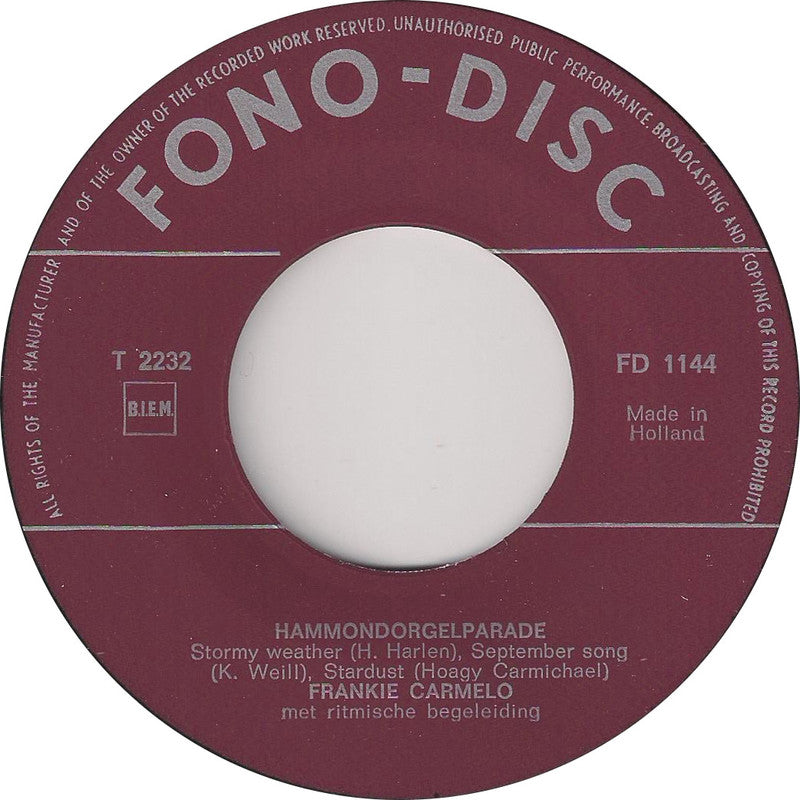 Frankie Carmelo - Hammondorgelpotpourri No. 5 (EP) 33657 Vinyl Singles EP Goede Staat