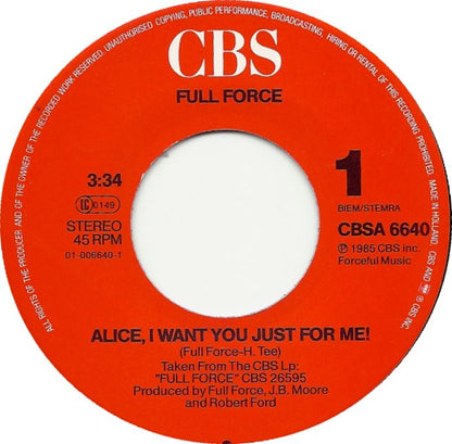 Full Force - Alice, I Want You Just For Me 11535 30516 Vinyl Singles Goede Staat