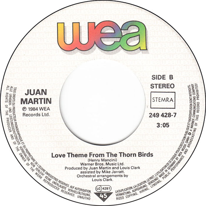 Henry Mancini And His Orchestra, Juan Martin - The Thorn Birds Theme 09598 Vinyl Singles Goede Staat