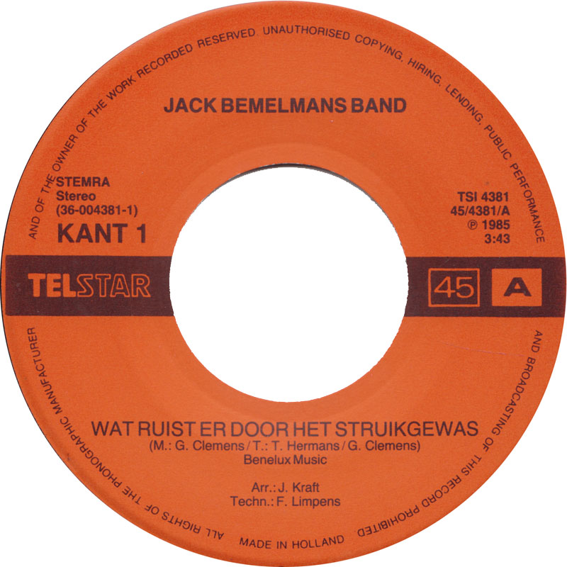 Jack Bemelmans Band - Wat Ruist Er Door Het Struikgewas 14193 Vinyl Singles Goede Staat