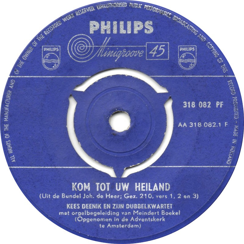 Kees Deenik En Zijn Dubbelkwartet - Kom Tot Uw Heiland 27207 Vinyl Singles Goede Staat