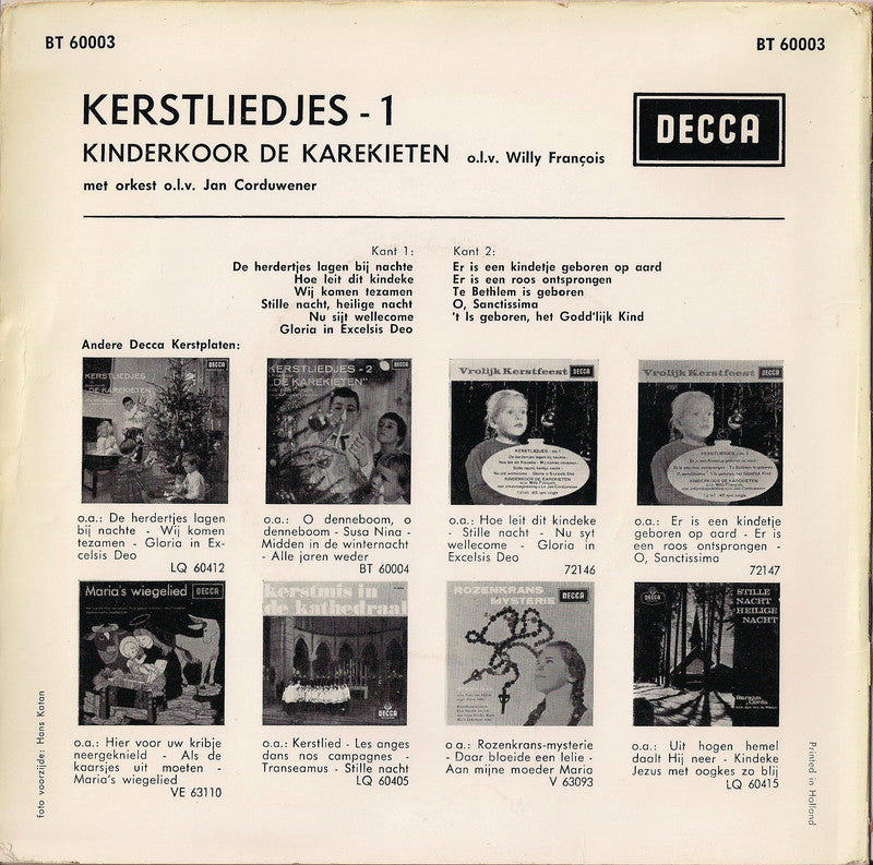 Kinderkoor De Karekieten - Kerstliedjes 1 (EP) 34885 Vinyl Singles EP Goede Staat