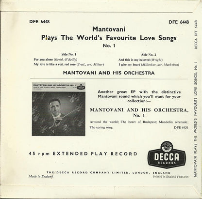 Mantovani And His Orchestra - Mantovani Plays The World's Favourite Love Songs No. 1 (EP) 14823 Vinyl Singles EP Goede Staat