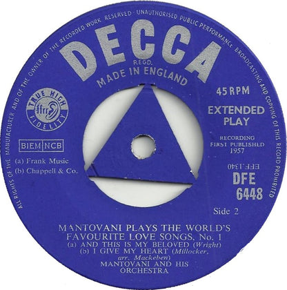 Mantovani And His Orchestra - Mantovani Plays The World's Favourite Love Songs No. 1 (EP) 14823 Vinyl Singles EP Goede Staat