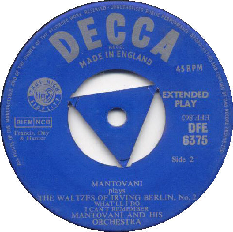 Mantovani And His Orchestra - Mantovani Plays The Waltzes Of Irving Berlin No.2 (EP) 15533 Vinyl Singles EP Goede Staat