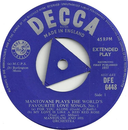 Mantovani And His Orchestra - Mantovani Plays The World's Favourite Love Songs No. 1 (EP) 14823 Vinyl Singles EP Goede Staat