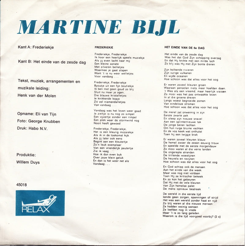 Martine Bijl - Frederiekje 17183 Vinyl Singles Goede Staat