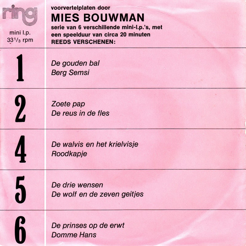 Mies Bouwman - Voorvertelplaat Door Mies Bouwman 3 23554 Vinyl Singles Goede Staat