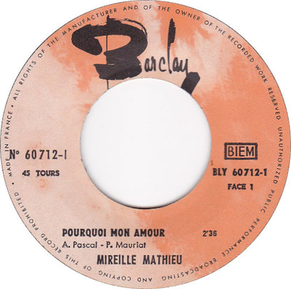 Mireille Mathieu - Pourquoi Mon Amour 18638 Vinyl Singles Goede Staat