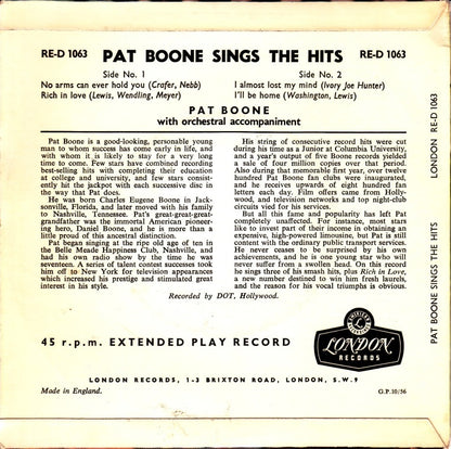 Pat Boone - Pat Boone Sings The Hits (EP) 29957 (B) Vinyl Singles EP Goede Staat