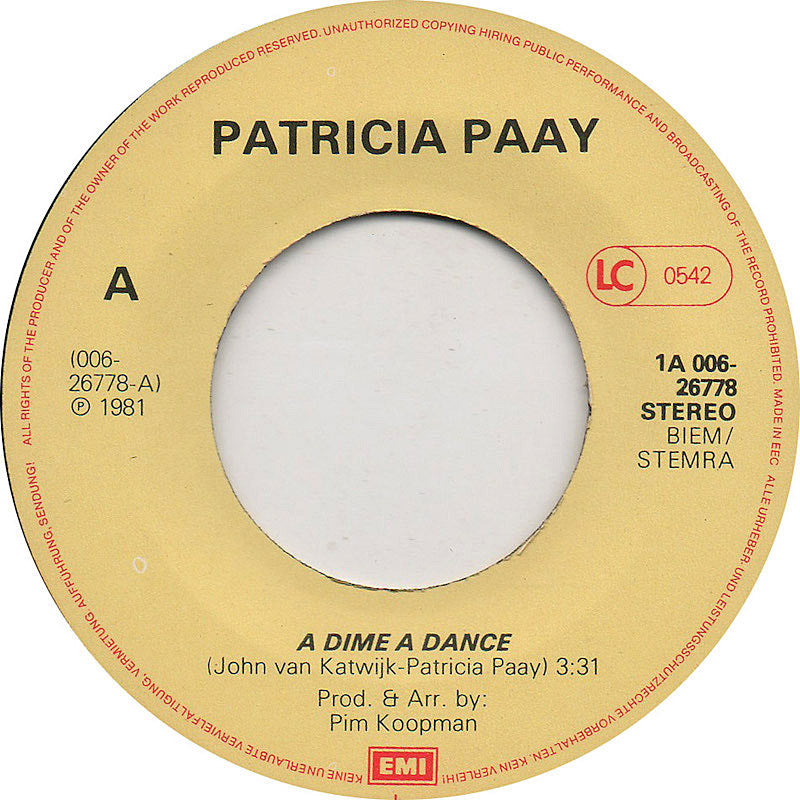 Particia Paay - A Dime A Dance 16500 Vinyl Singles Goede Staat