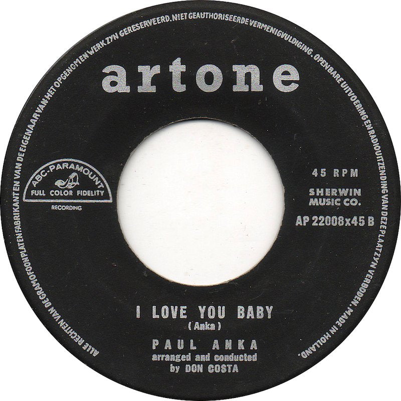 Paul Anka - I Love You Baby 02368 Vinyl Singles Goede Staat