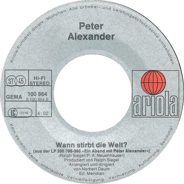 Peter Alexander - Schwarzes Gold 10229 Vinyl Singles Goede Staat