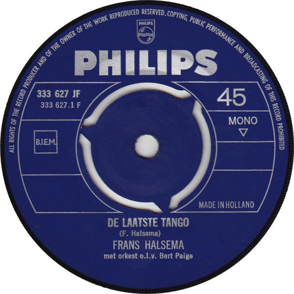 Frans Halsema / Frans Halsema Maria Lindes  - De Laatste Tango / Ontmoeting Op De Dam 21611 Vinyl Singles Goede Staat