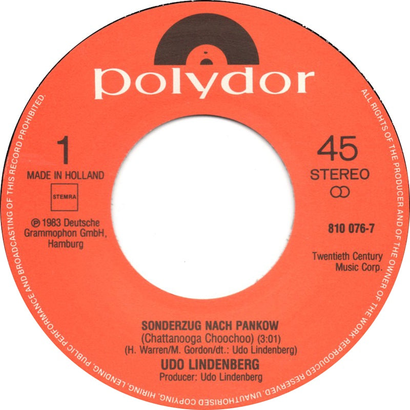 Udo Lindenberg - Sonderzug Nach Pankow 31985 Vinyl Singles Goede Staat